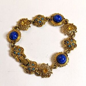 Vintage Signed Gold Tone Cabochon‎ Adorned  Art-Arthur Pepper Bracelet